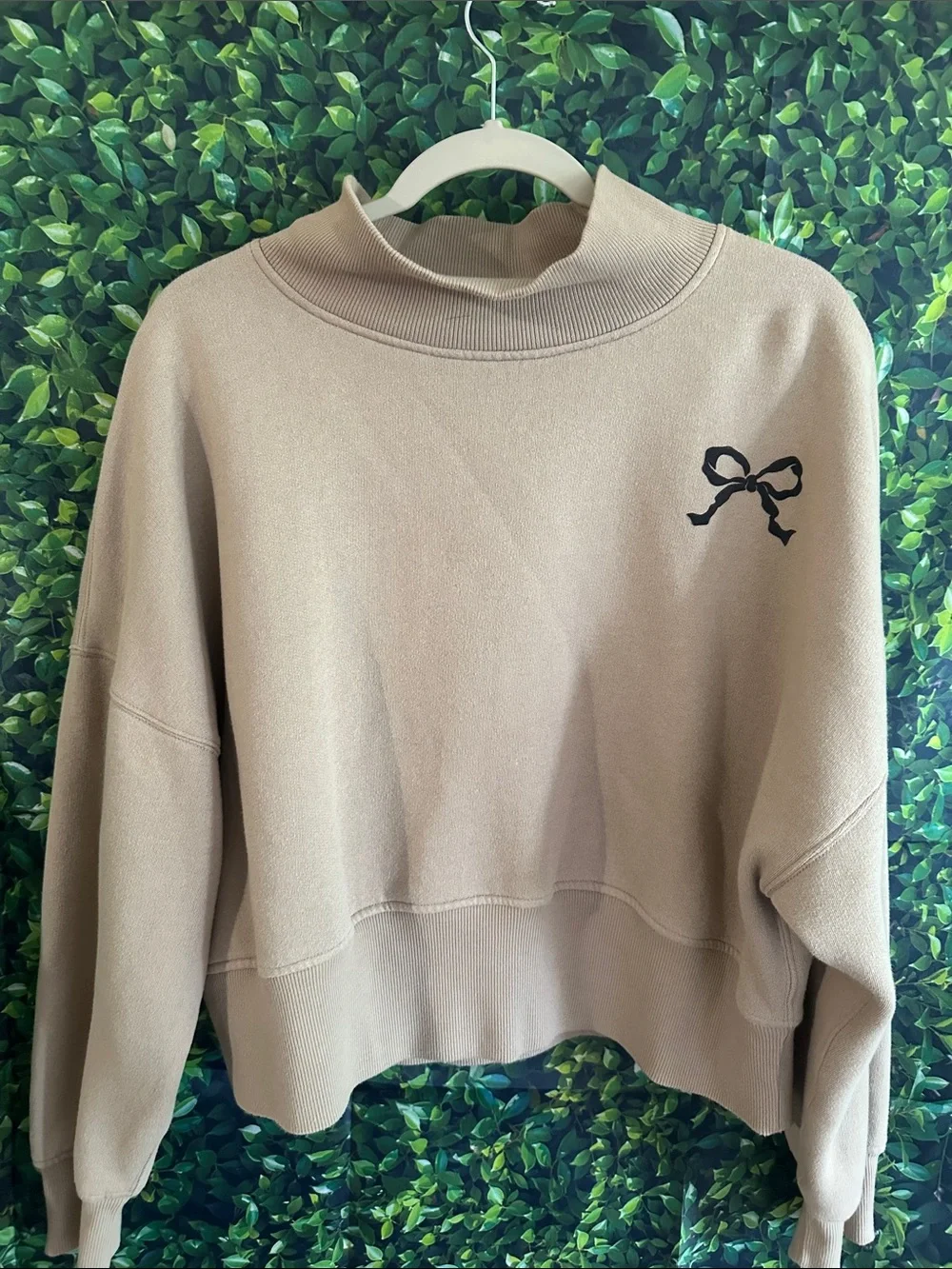 wild fable Beige Mock-Neck Sweatshirt with Bow Accent - Picture 4 of 4